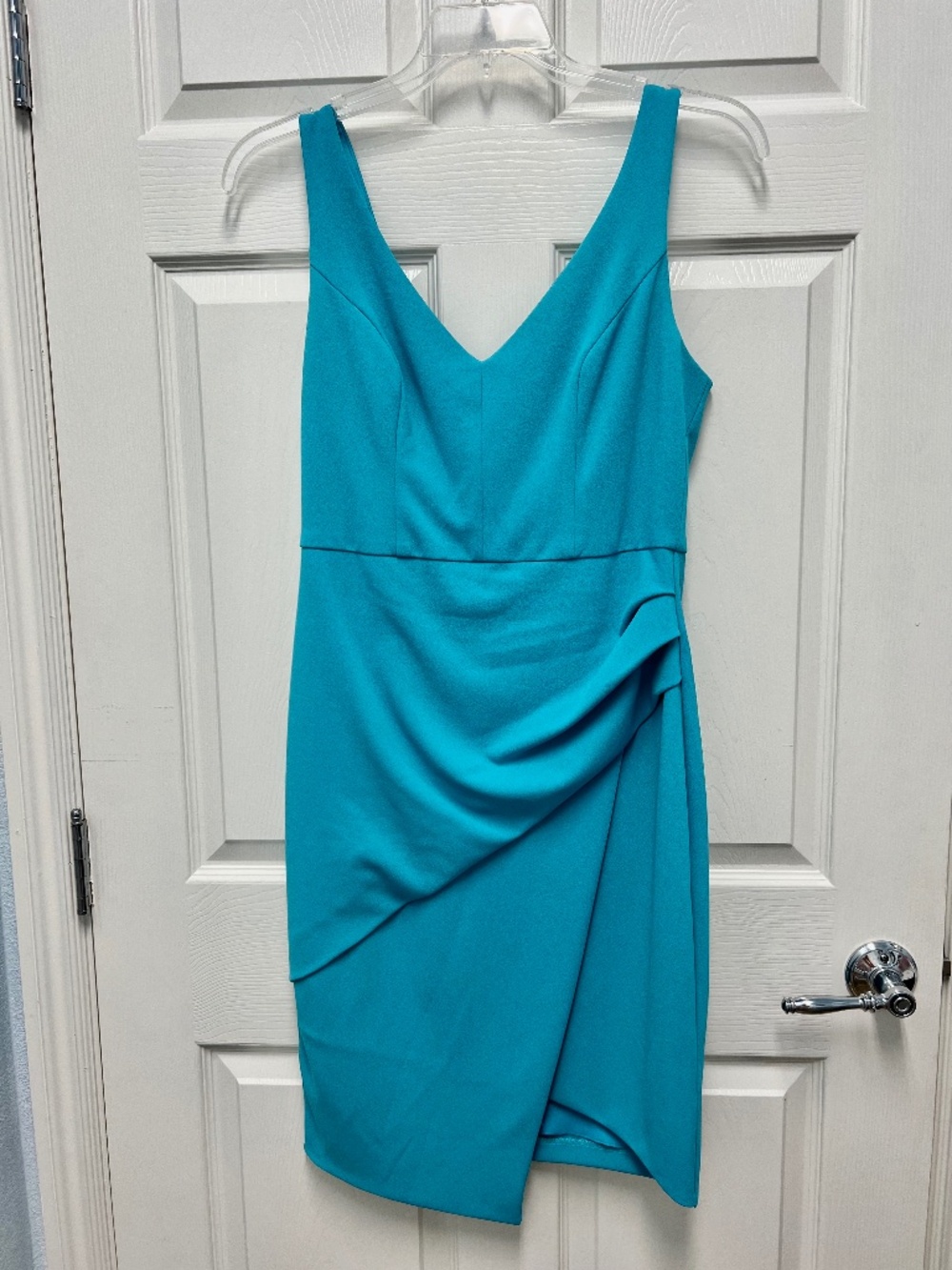 Agua Blue Asymmetrical Dress Fully Lined Slight Stretch Bisou Bisou Womens SZ 10